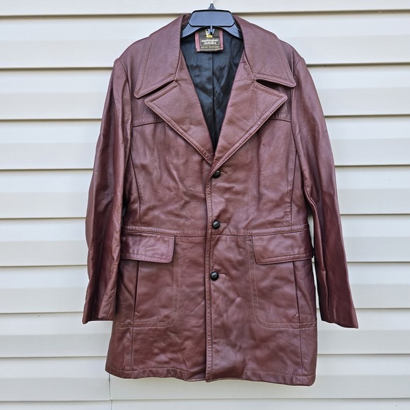 washington clothiers Other - Vintage Men's Leather Coat Burgundy Washington Clothiers Size 42 USA